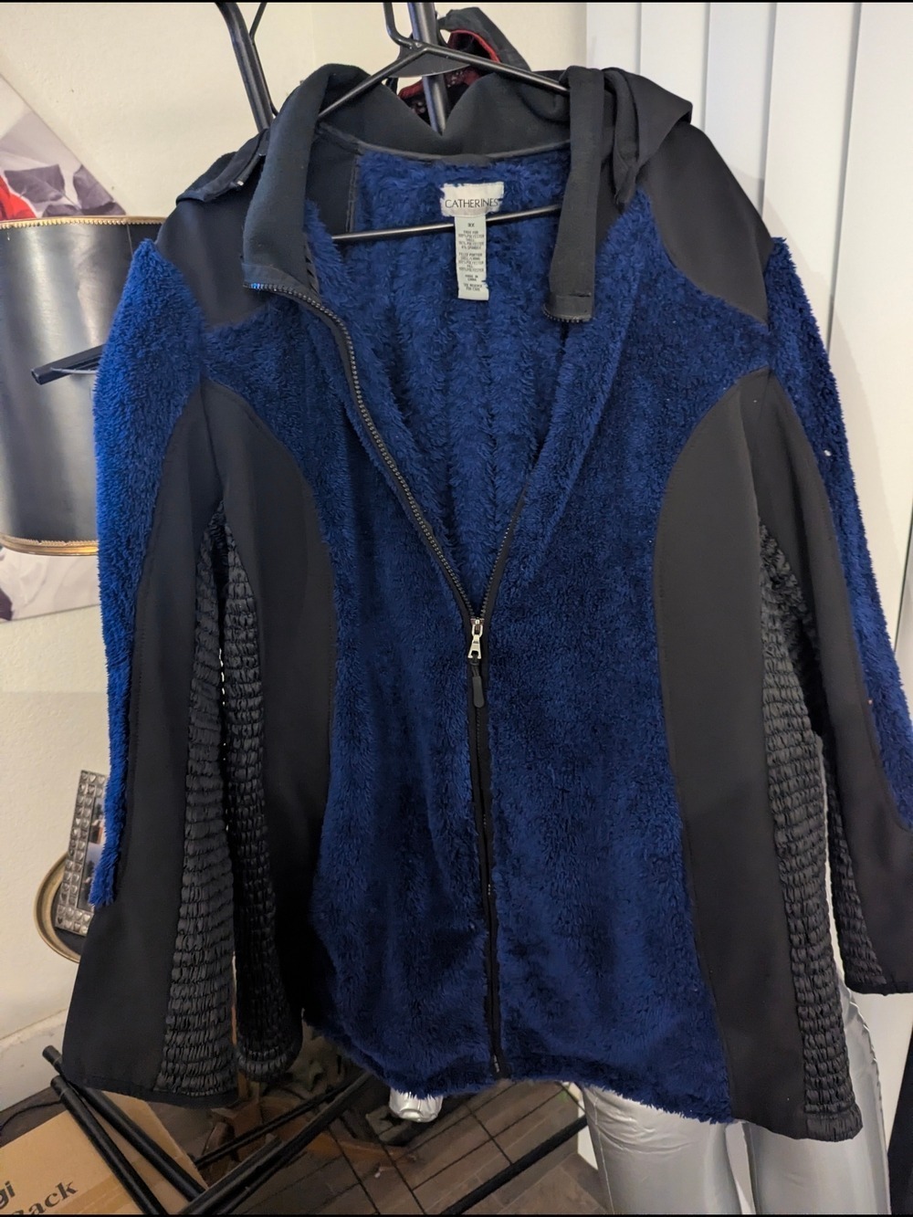 Catherines: Size 3X Blue/Black Faux-Sherpa Hooded Jacket